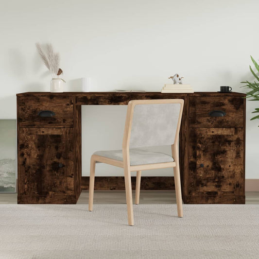 Bureau met kast bewerkt hout gerookt eikenkleurig