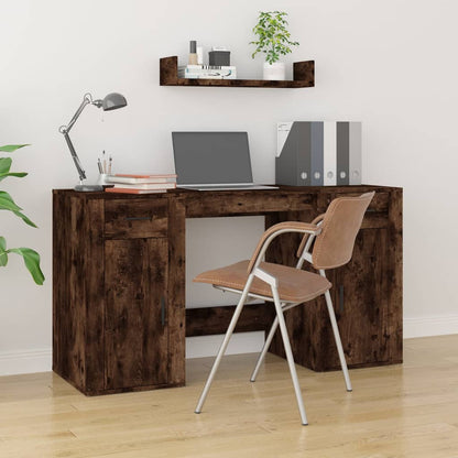 Desk with cabinet, processed wood, smoked oak color