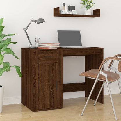 Bureau met kast bewerkt hout bruin eikenkleur