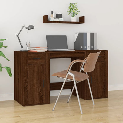 Bureau met kast bewerkt hout bruin eikenkleur