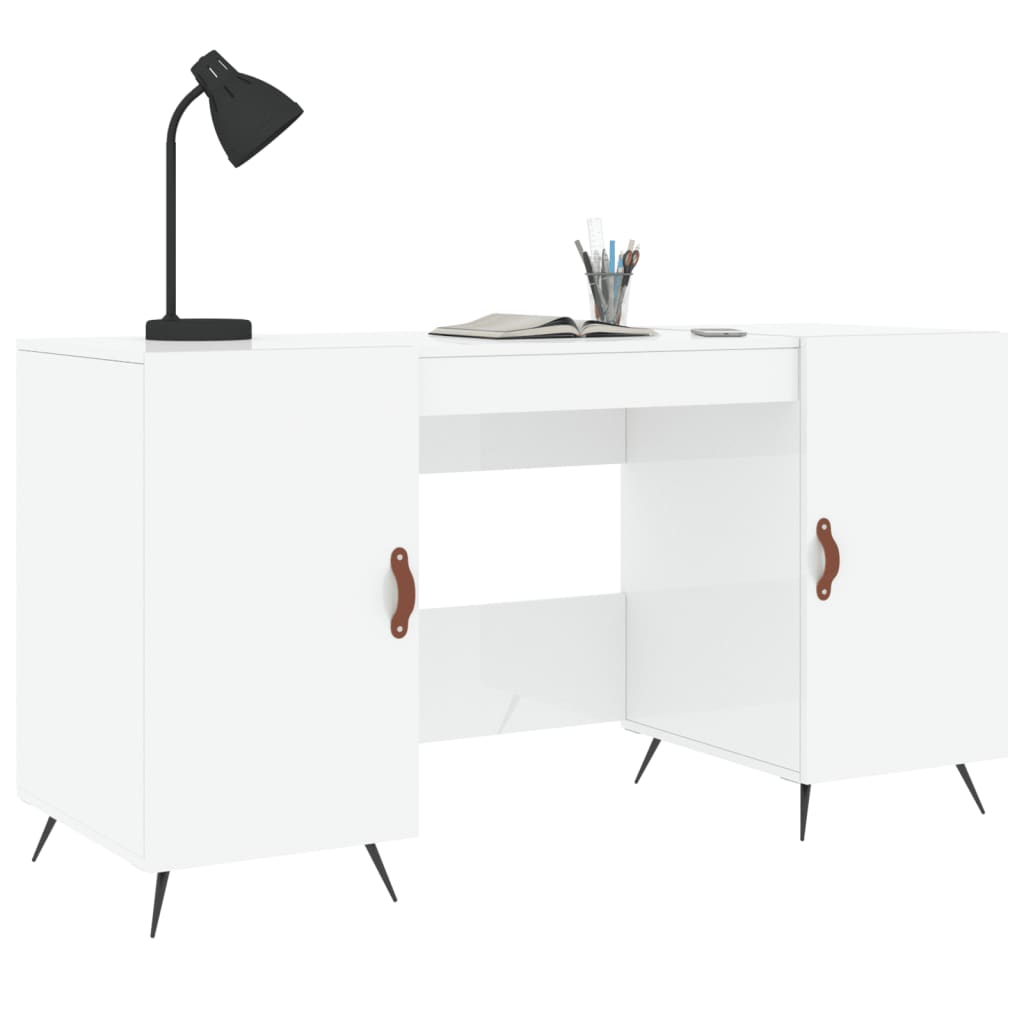 Desk 140x50x75 cm processed wood high-gloss white