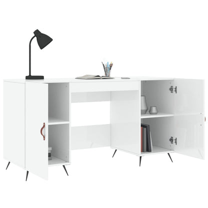 Desk 140x50x75 cm processed wood high-gloss white