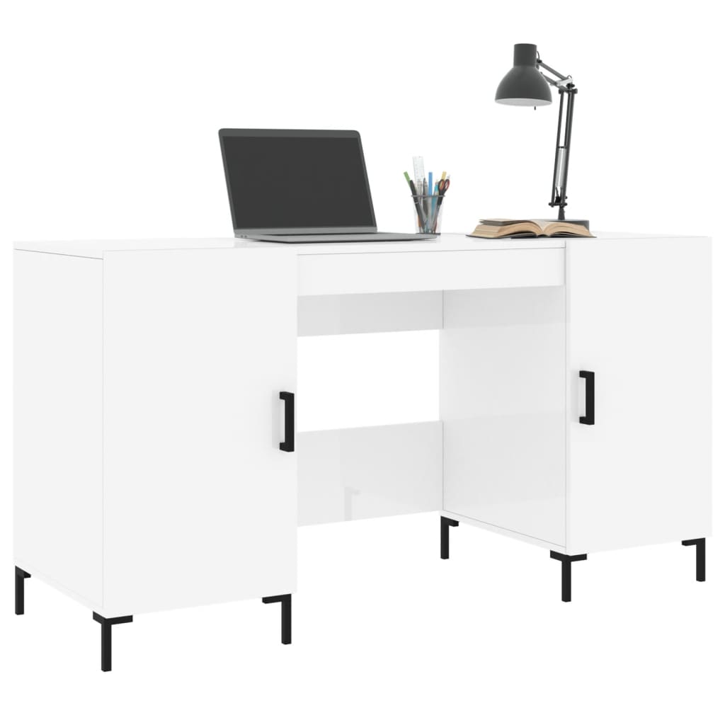 Desk 140x50x75 cm processed wood high-gloss white