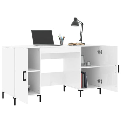 Desk 140x50x75 cm processed wood high-gloss white