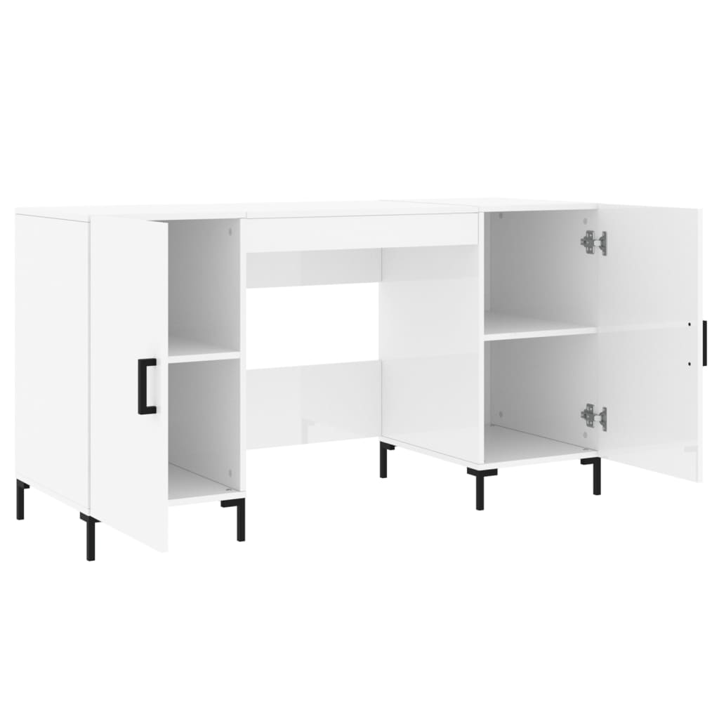 Desk 140x50x75 cm processed wood high-gloss white