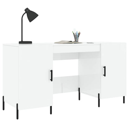Desk 140x50x75 cm processed wood high-gloss white