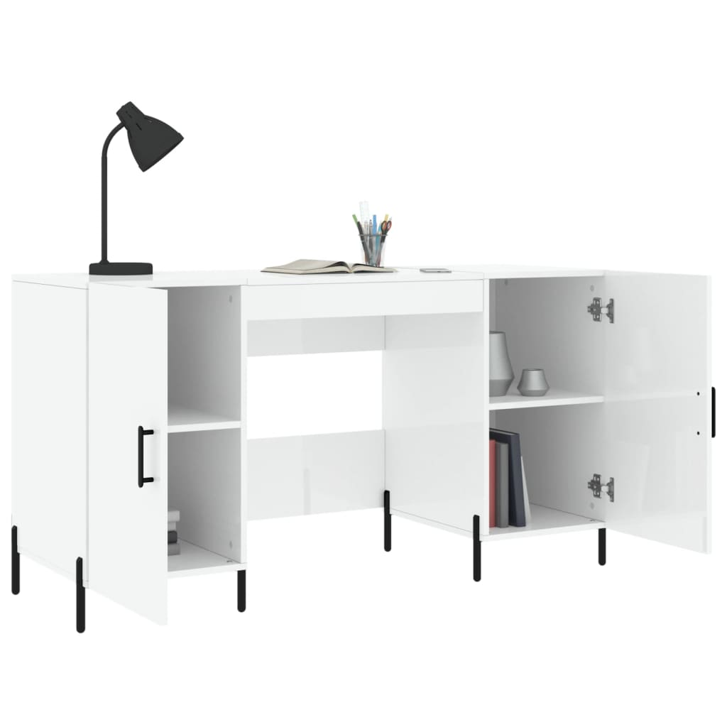 Desk 140x50x75 cm processed wood high-gloss white