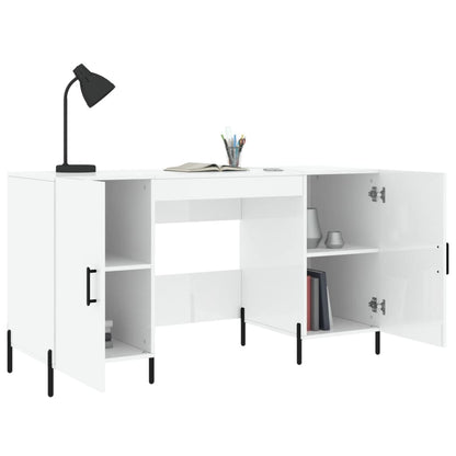 Desk 140x50x75 cm processed wood high-gloss white