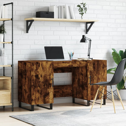 Desk 140x50x75 cm processed wood smoked oak color