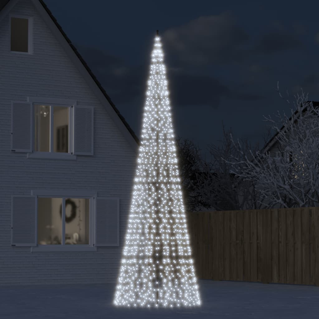 LED-kerstboom aan vlaggenmast 1534 LEDs koud wit 500 cm