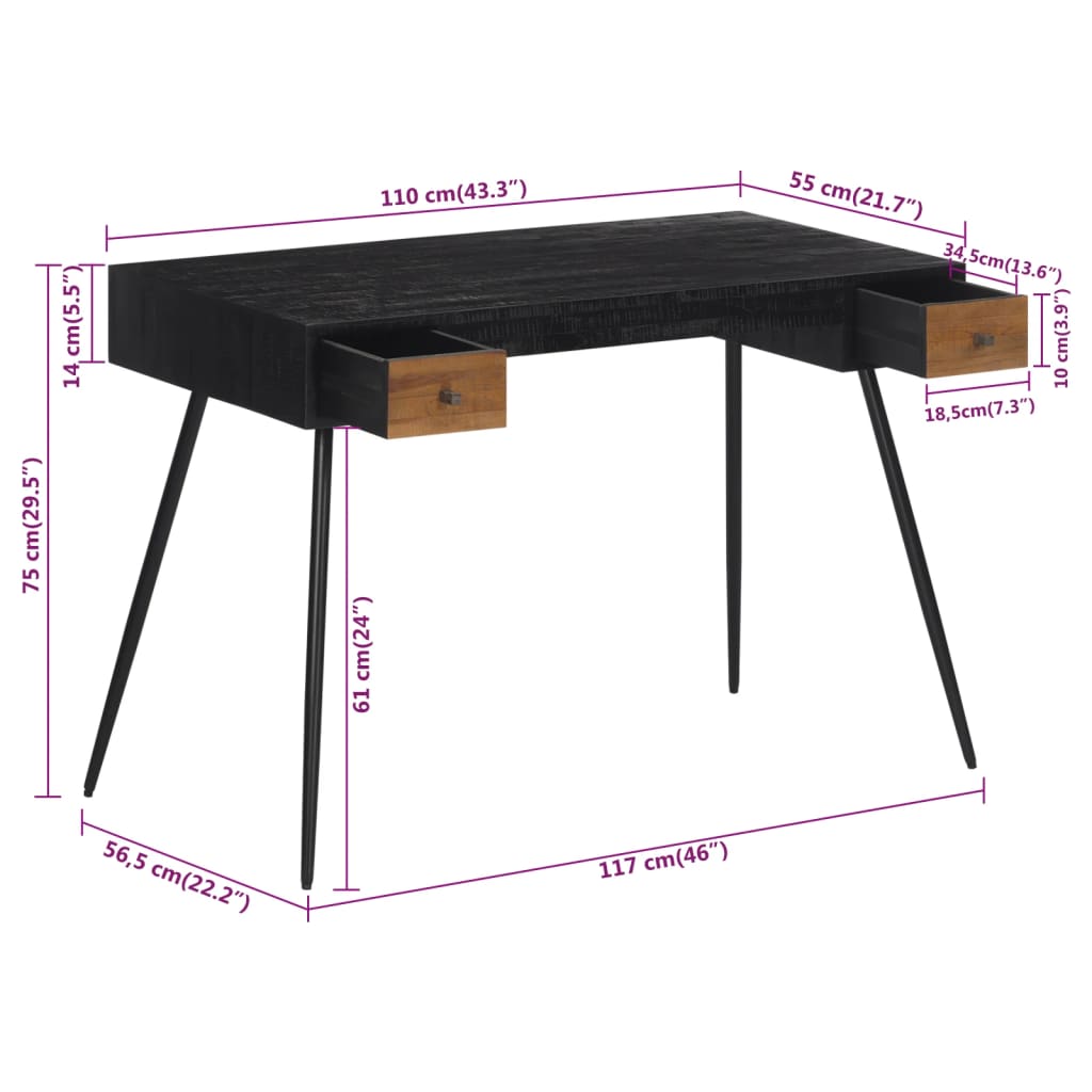 Desk 117x56.5x75 cm solid recycled teak wood