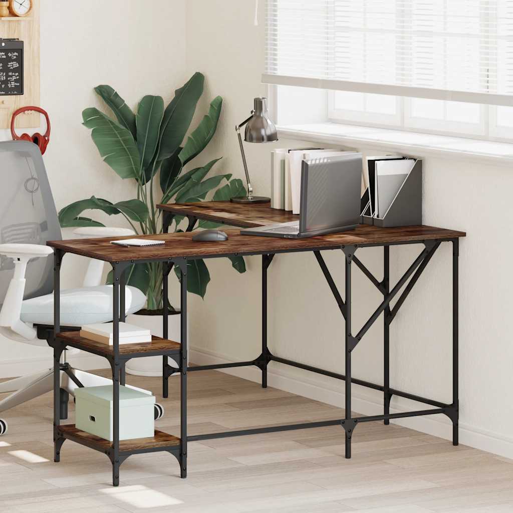 Desk 139x139x75 cm processed wood smoked oak color