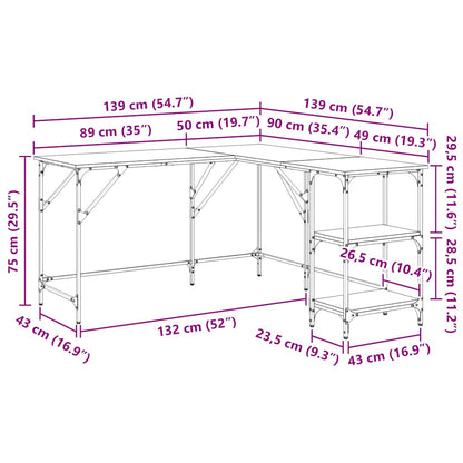 Desk 139x139x75 cm processed wood brown oak color