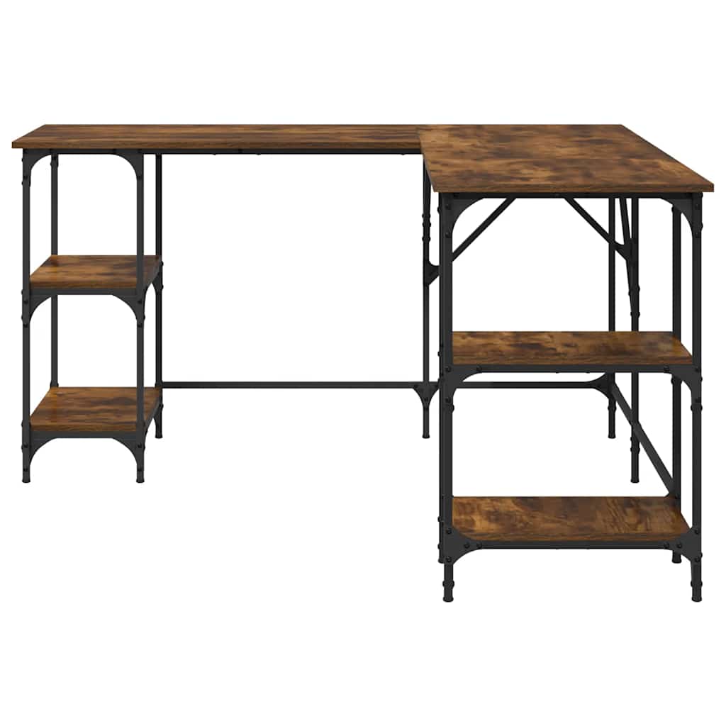 Bureau 139x139x75 cm bewerkt hout gerookt eikenkleurig