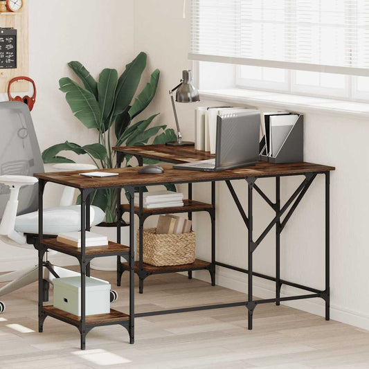 Desk 139x139x75 cm processed wood smoked oak color