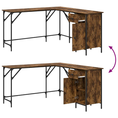 Desk 141x141x75 cm processed wood smoked oak color