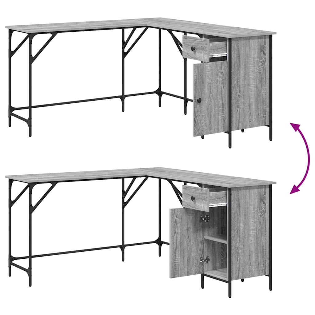 Bureau 141x141x75 cm bewerkt hout grijs sonoma eikenkleurig