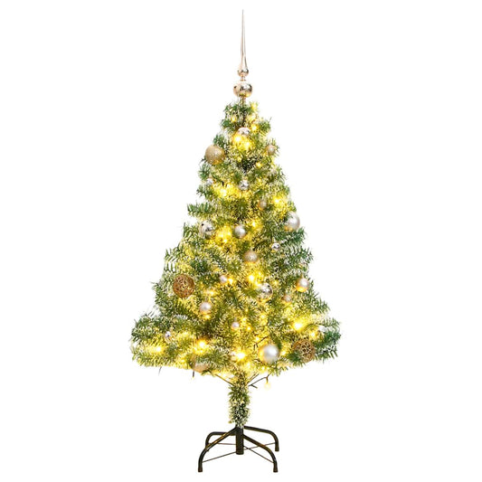 Kunstkerstboom met 150 LED's kerstballen en sneeuw 120 cm