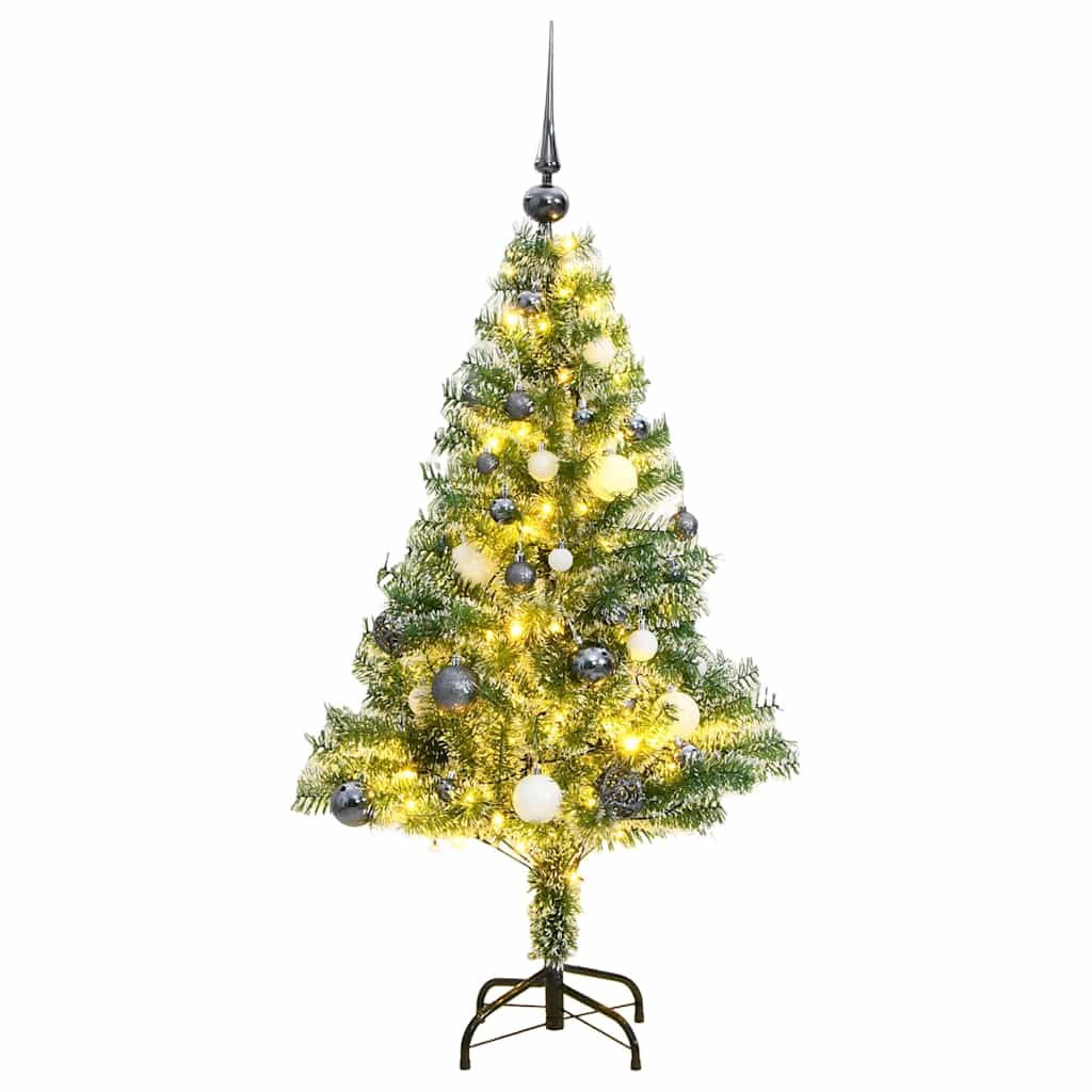 Kunstkerstboom met 150 LED's kerstballen en sneeuw 120 cm