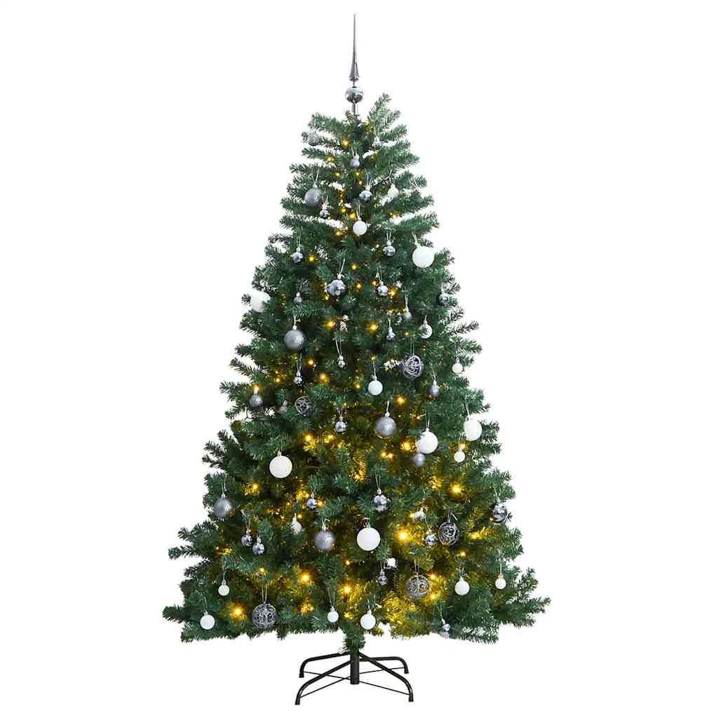 Kunstkerstboom met scharnieren 300 LED's en kerstballen 210 cm