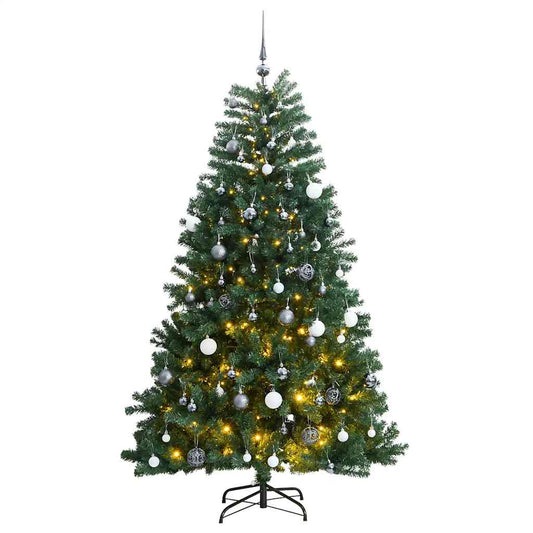 Kunstkerstboom met scharnieren 300 LED's en kerstballen 210 cm