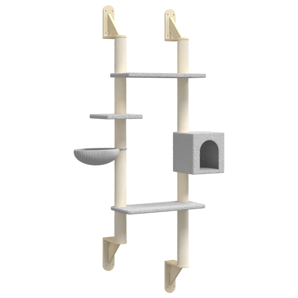 Wall-mounted cat furniture with scratching post 180 cm light gray