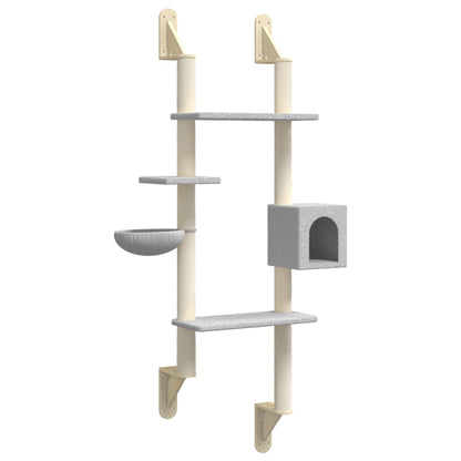 Wall-mounted cat furniture with scratching post 180 cm light gray