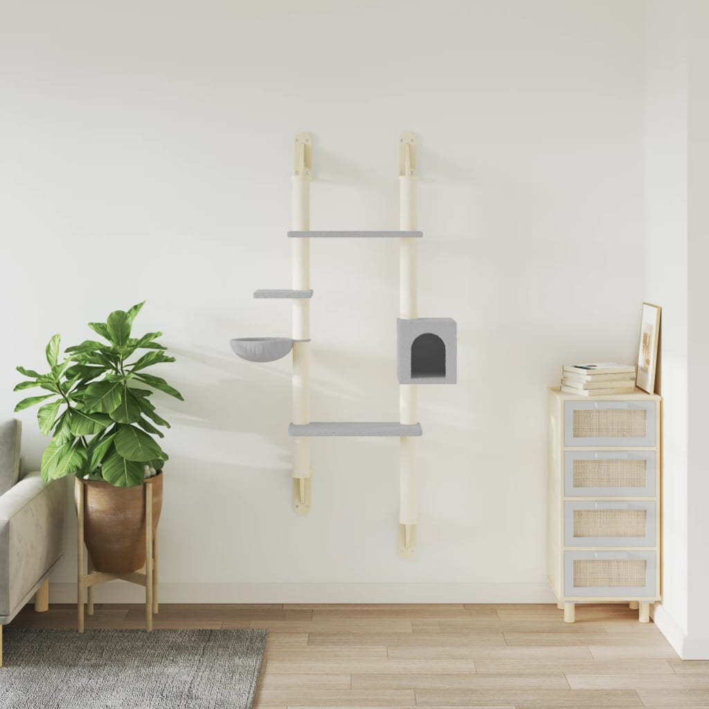 Wall-mounted cat furniture with scratching post 180 cm light gray