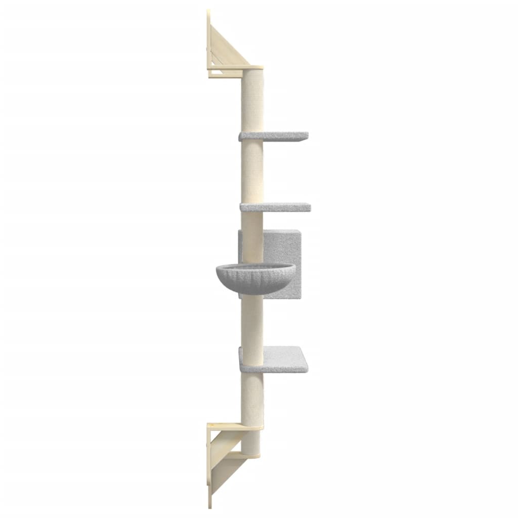 Wall-mounted cat furniture with scratching post 180 cm light gray