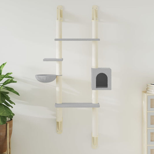 Wall-mounted cat furniture with scratching post 180 cm light gray