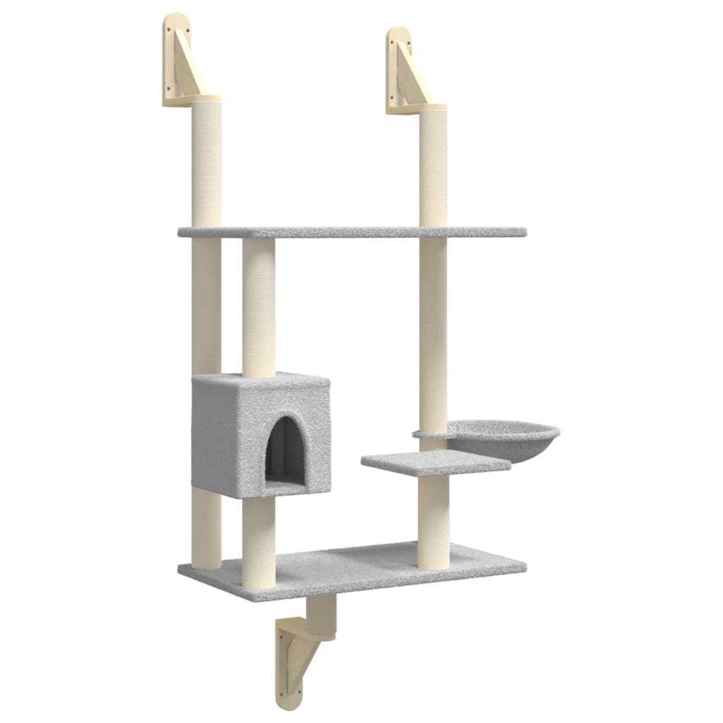 Wall-mounted cat furniture with scratching post 153 cm light gray