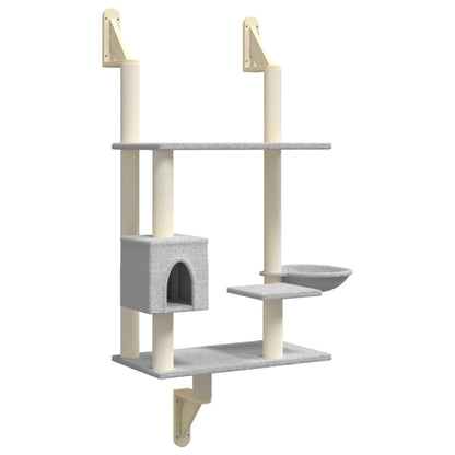 Wall-mounted cat furniture with scratching post 153 cm light gray