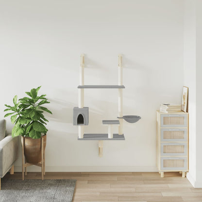 Wall-mounted cat furniture with scratching post 153 cm light gray