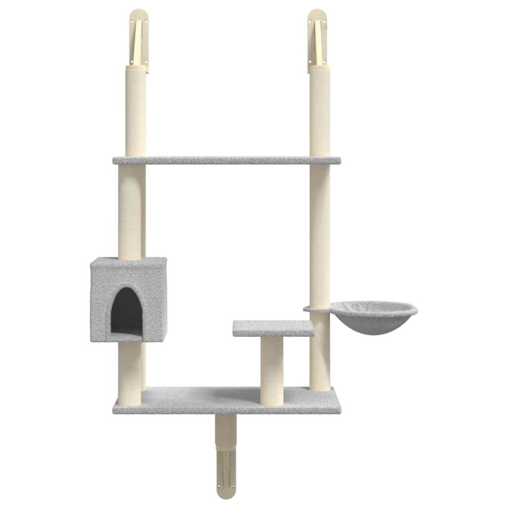 Wall-mounted cat furniture with scratching post 153 cm light gray