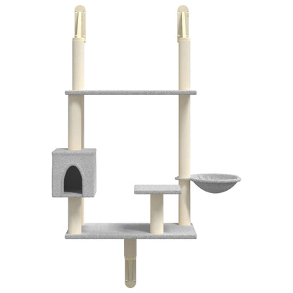 Wall-mounted cat furniture with scratching post 153 cm light gray