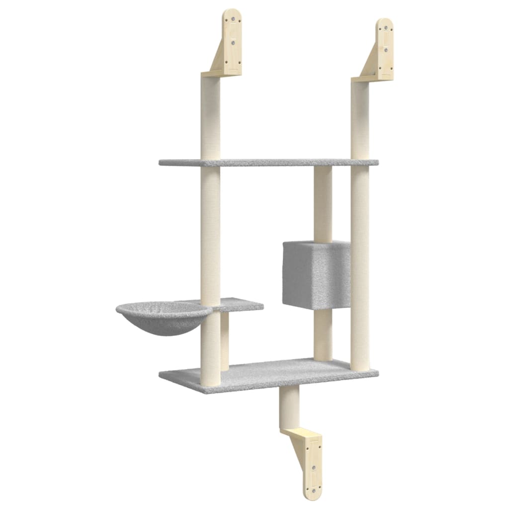 Wall-mounted cat furniture with scratching post 153 cm light gray