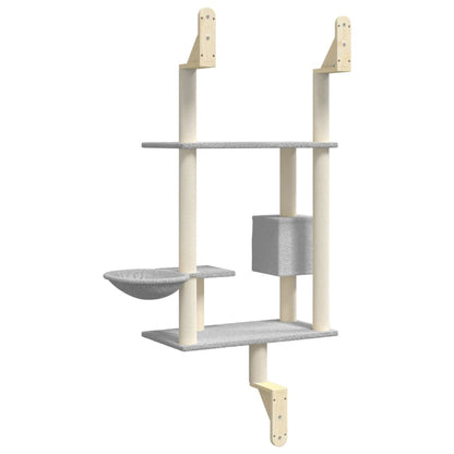 Wall-mounted cat furniture with scratching post 153 cm light gray