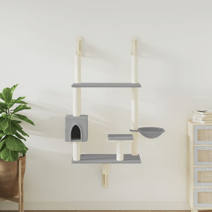 Wall-mounted cat furniture with scratching post 153 cm light gray