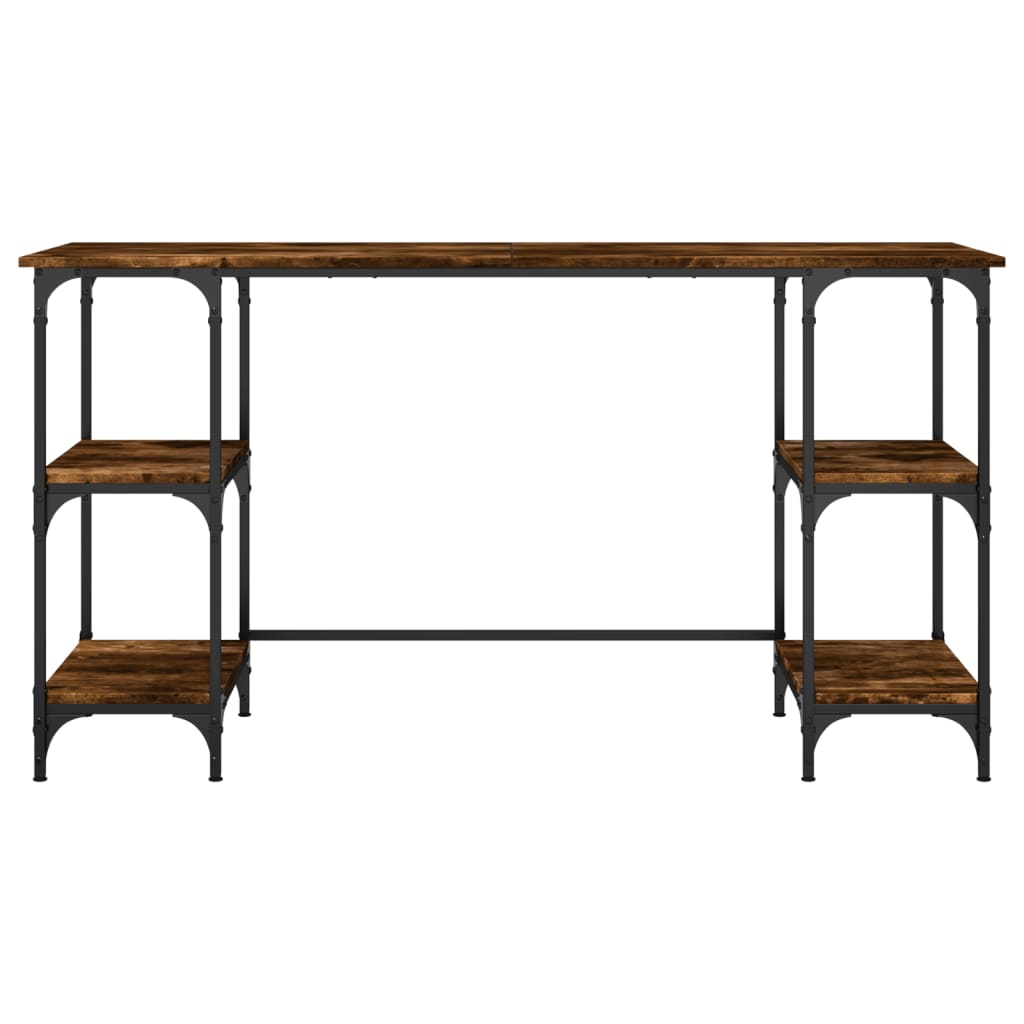 Bureau 140x50x75 cm metaal en bewerkt hout gerookt eikenkleurig