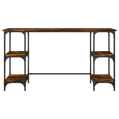 Bureau 140x50x75 cm metaal en bewerkt hout gerookt eikenkleurig