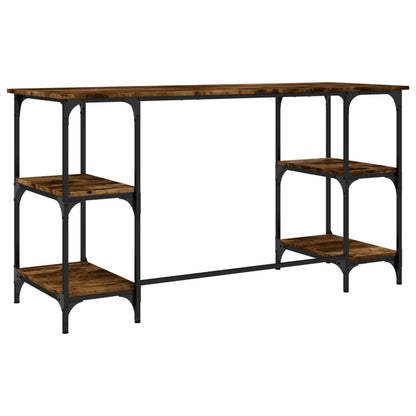 Bureau 140x50x75 cm metaal en bewerkt hout gerookt eikenkleurig