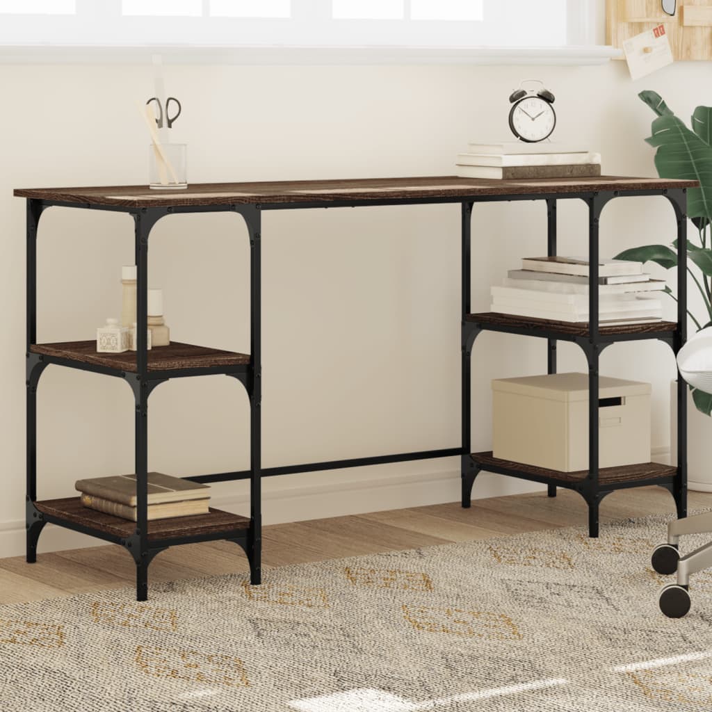 Bureau 140x50x75 cm metaal en bewerkt hout bruin eikenkleur