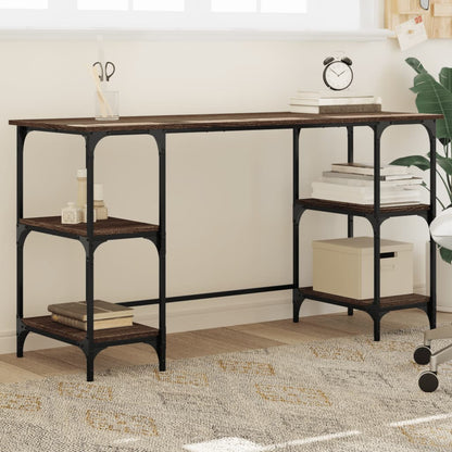 Bureau 140x50x75 cm metaal en bewerkt hout bruin eikenkleur