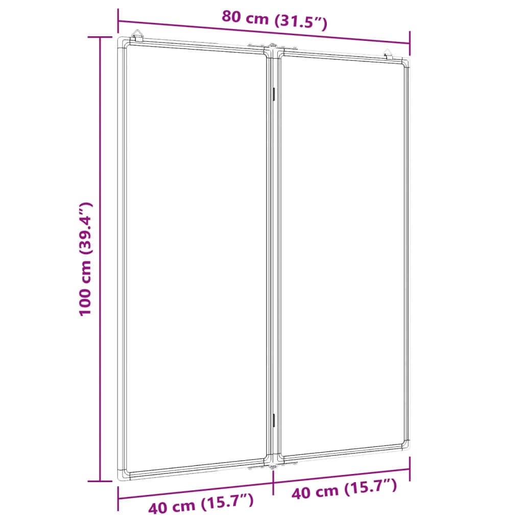 Whiteboard magnetic folding 80x100x1.7 cm aluminum