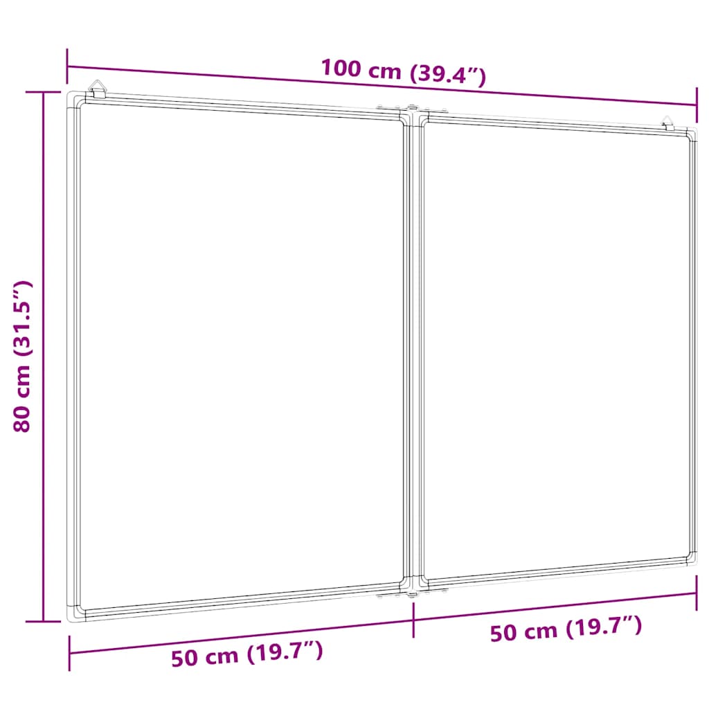 Whiteboard magnetisch inklapbaar 100x80x1,7 cm aluminium