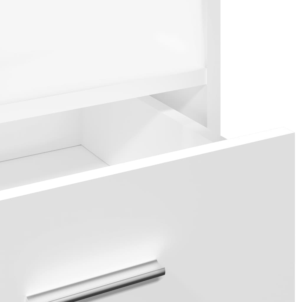 Lessenaar met wielen en lade 55x55x107 cm bewerkt hout wit