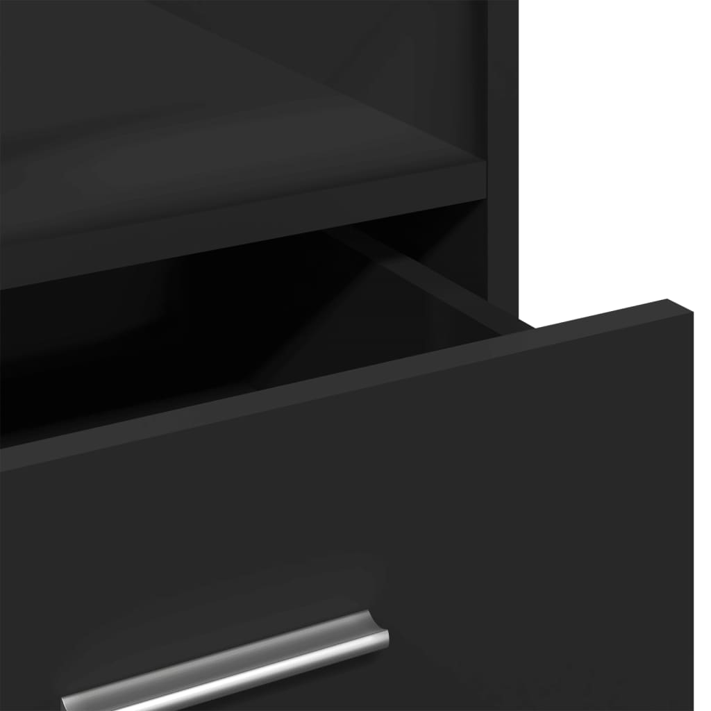 Lessenaar met wielen en lade 55x55x107 cm bewerkt hout zwart