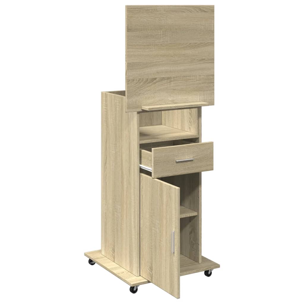 Desk with wheels and drawer 55x55x107 cm wood sonoma oak