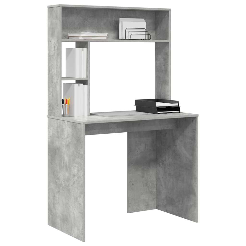Bureau met plank Beton Grijs 91 x 50 x 149 cm Bewerkt hout