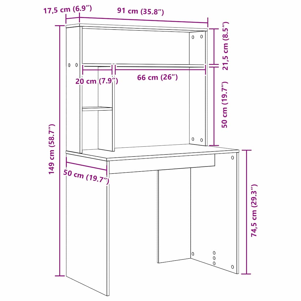 Bureau met plank Artisan Eiken 91 x 50 x 149 cm Bewerkt hout